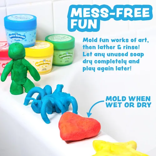 Miniatura 5 de Tub Works® Bath Dough™ Juguete de baño de jabón moldeable para niños, variedad de 6 unidades Forma, moldea y crea arte de bañera con masa jabonosa
