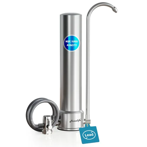 Frizzlife Sistema de filtro de agua de encimera SS99, filtro de agua de acero inoxidable de 6 etapas certificado NSF 42 y 372 para grifo de