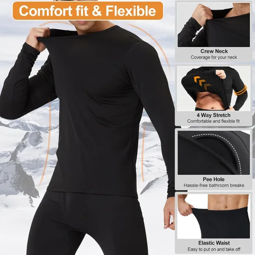 Miniatura 8 de CL convallaria Long Johns Thermal Underwear for Men Soft Fleece Lined Base Layer Cold Weather Bottom Top Set XS-4XL