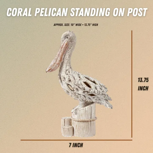 Miniatura 6 de Pelican - Figura de pie de arrecife de coral, decoración náutica para el hogar, estatua para estantes, mesa o mantel de 13.75 pulgadas