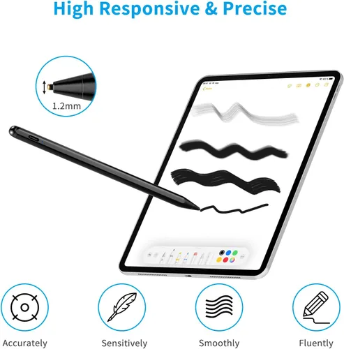 Miniatura 2 de Lápiz óptico para iPhone X/11/12/13/14/15/16 Pro MaxPen, lápiz de punta fina de 0.059 pulgadas, universal, compatible con iPhone/Device Negro
