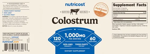 Miniatura 7 de Nutricost Calostro 1000 mg, 120 tapas, 60 porciones (3 botellas)