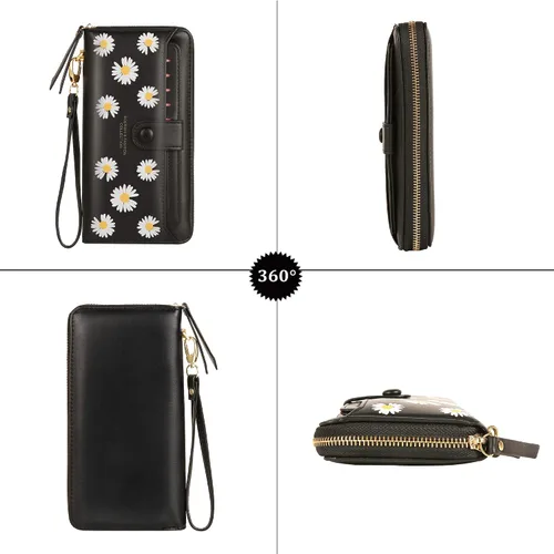 Miniatura 3 de Cartera de cuero para mujer, con bloqueo RFID, bolsillo con cremallera, tarjetero con ventana de identificación