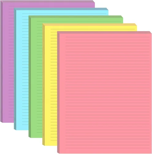 Miniatura 8 de Papel rayado colorido de 3 agujeros, 100 hojas/200 páginas, recambios de líneas de papel de hojas sueltas, 20 hojas por color, 8.5 x 11 pulgadas