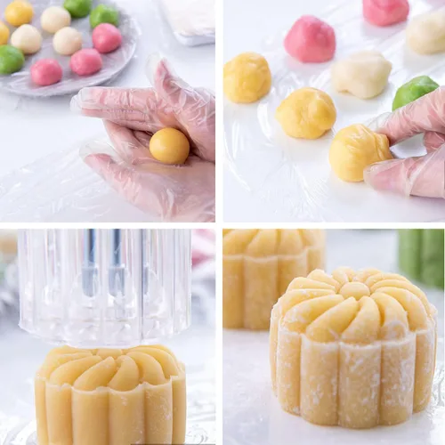 Miniatura 7 de Molde de prensa de pastel de luna de flores chinas rosadas, postre de pastel de luna prensado a mano, hojaldre de pastel de luna, 1 molde con 4