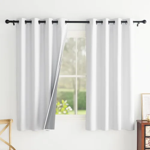 Miniatura 43 de PONY DANCE Juego de 2 paneles de cortinas de cocina beige de 45 pulgadas de largo, cortinas de lino 100% opacas para ventana pequeña, cortinas