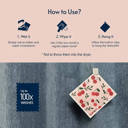 Miniatura 5 de Eulnars - Paños de cocina suecos, 8 unidades, toallas de papel reutilizables con clips, toallas de cocina suecas sin rayar, paños de esponja
