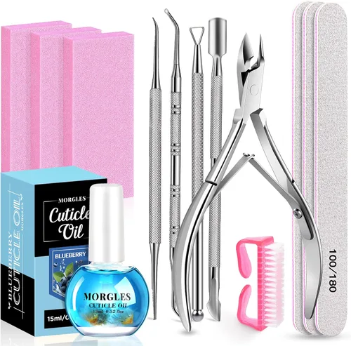 Miniatura 12 de Lima de uñas y bufandas, kit de preparación de uñas MORGLES con tablas de esmeril, herramientas para quitar cutículas, aceite de aloe para cutículas