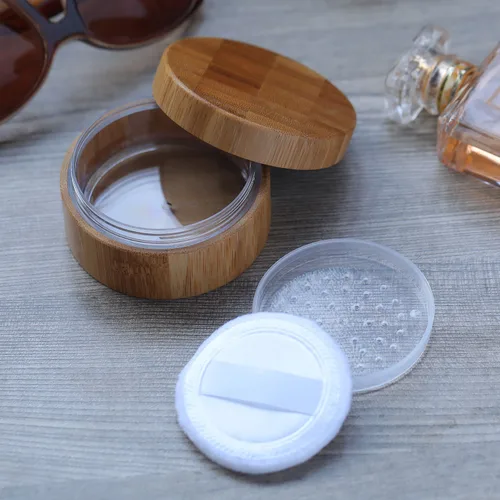 Miniatura 5 de Frienda Tarro de polvo suelto de bambú de 1.0 fl oz y contenedor vacío para maquillaje corporal y cara, caja de viaje, soporte compacto con tapas