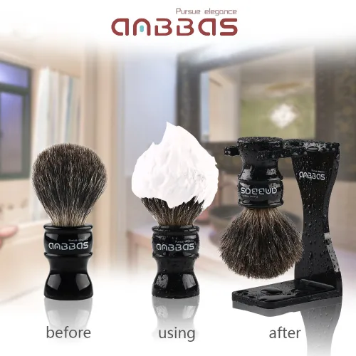 Miniatura 2 de Anbbas Brocha de afeitar de pelo de tejón, soporte, cuenco de espuma, jabón de 3.5 onzas, maquinilla de afeitar recta con bolsa y corte de afeitar