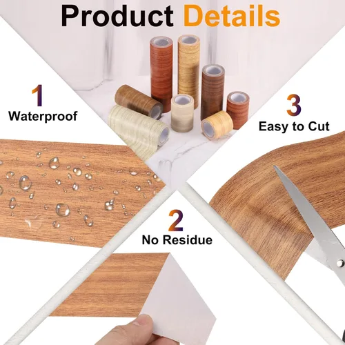 Miniatura 3 de PATIKIL Cinta de grano de madera de 2.2 pulgadas x 15 pies, cinta de reparación de textura de madera autoadhesiva con efecto de madera realista