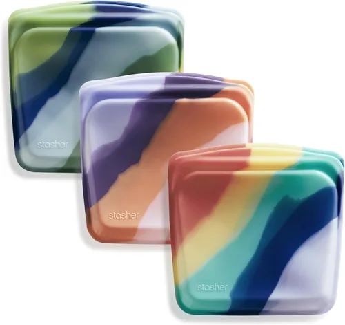 Miniatura 12 de Bolsas de almacenamiento de alimentos reutilizables de silicona Stasher Premium, paquete de 3, multiusos, bolsas de almacenamiento de alimentos
