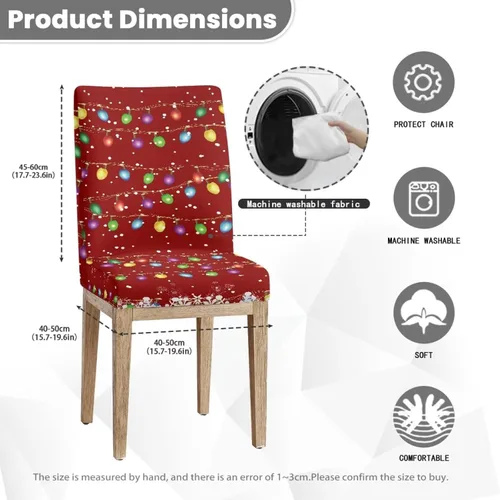 Miniatura 7 de HUGS IDEA Christmas Lights Seat Covers for Dining Room Chairs Set of 6 Xmas Stretch Chair Slipcovers Protector Removable and Washable Kitchen Dining