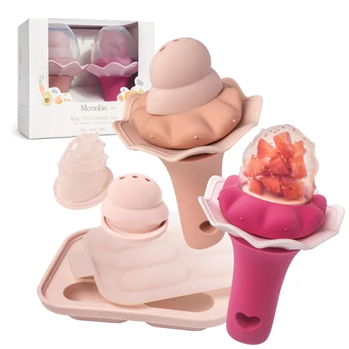 Miniatura 17 de Alimentador de frutas para bebé Moonkie con bandeja para congelador, alimentador de alimentos de silicona libre de BPA para alimentación autónoma