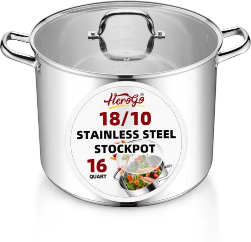 Miniatura 11 de Herogo Olla de acero inoxidable 18/10 de 12 cuartos de galón con tapa, olla grande y resistente compatible con cocinas eléctricas, de gas