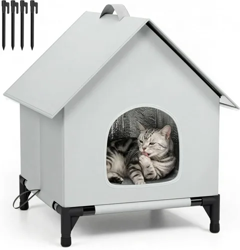 Miniatura 8 de Casa para gatos para exteriores e interiores, fácil de armar, refugio para gatos con autocalentamiento para invierno, aislado y resistente a