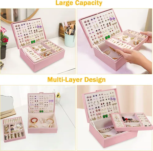 Miniatura 4 de Joyero para mujer, organizador de aretes, caja organizadora de joyas, cajas de almacenamiento de joyas, caja de joyería para aretes, caja de joyería