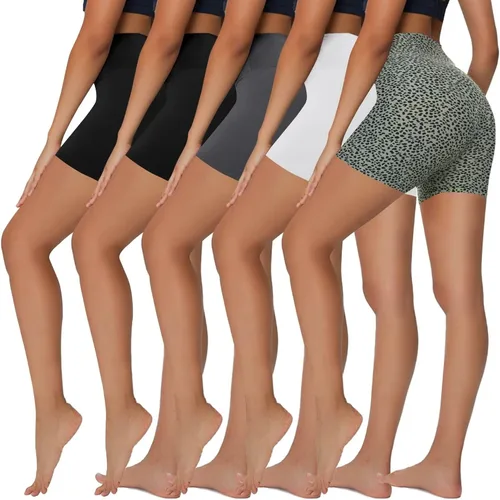 Sundwudu Paquete de 5 pantalones cortos de ciclista para mujer, pantalones cortos de entrenamiento suaves de cintura alta de 5 pulgadas para yoga,