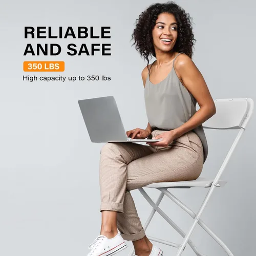 Miniatura 6 de VINGLI Paquete de 8 sillas plegables de plástico blanco, asiento comercial apilable portátil para interiores y exteriores, con marco de acero