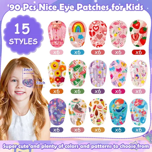 Miniatura 3 de Sublaga 90 parches de ojos para niños, 15 estilos de parches para los ojos de los niños, parche de ojos para niños pequeños con ojo perezoso