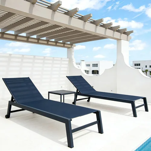 Miniatura 31 de PURPLE LEAF Juego de 2 tumbonas de aluminio para patio al aire libre con ruedas y mesa auxiliar, tumbona de piscina para jardín al aire libre, junto