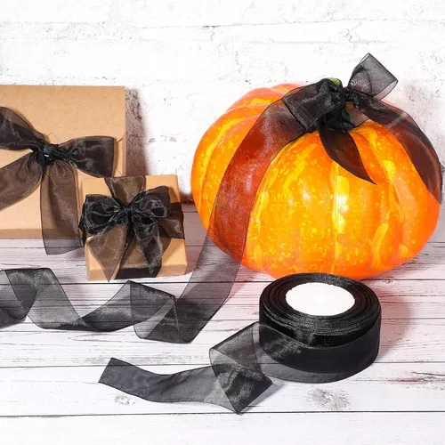 Miniatura 3 de Outus Cinta de organza transparente para envoltura de regalos, cinta de malla de tul de gasa, cinta transparente para decoración del árbol de Negro