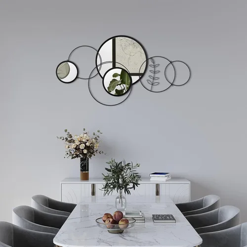Miniatura 3 de Hicarer Juego de 4 piezas de decoración de espejo de pared redondo moderno de 41.34 x 17.72 pulgadas, espejos superpuestos de metal para decoración