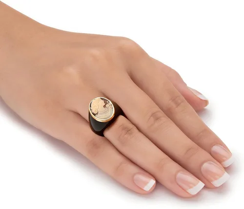 Miniatura 3 de Anillo clásico de oro amarillo de 10 quilates y ónix natural negro