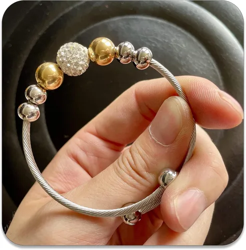 Miniatura 5 de PEAS Pulsera ajustable de cuentas de acero inoxidable, Sin gemas.