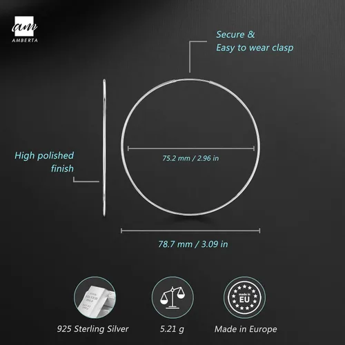 Miniatura 3 de Amberta® Aretes de plata de ley 925 con círculos finos y sin fin. Tamaño del diámetro: 20 30 40 60 2.953 in
