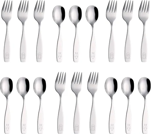 Miniatura 19 de ANNOVA Juego de cubiertos para niños de 6 piezas de acero inoxidable - 2 tenedores seguros, 2 cuchillos de cena, 2 cucharas de cena, utensilios