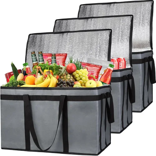 Miniatura 10 de Paquete de 1 bolsa aislada para entrega de alimentos con parte inferior dura, calentadores de alimentos comerciales XXXL para conductores de Negro