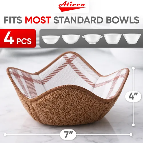 Miniatura 7 de Aticca Juego de Soportes Acogedores para Ollas de Microondas para Alimentos Calientes, Juego de 4 Almohadillas Calientes para Tazas de Caldo