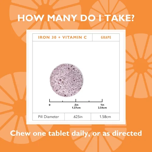 Miniatura 4 de Celebra vitaminas hierro con vitamina C masticables, 30 mg de hierro, uva, vitaminas bariátricas para pacientes con WLS, incluyendo gastrectomía