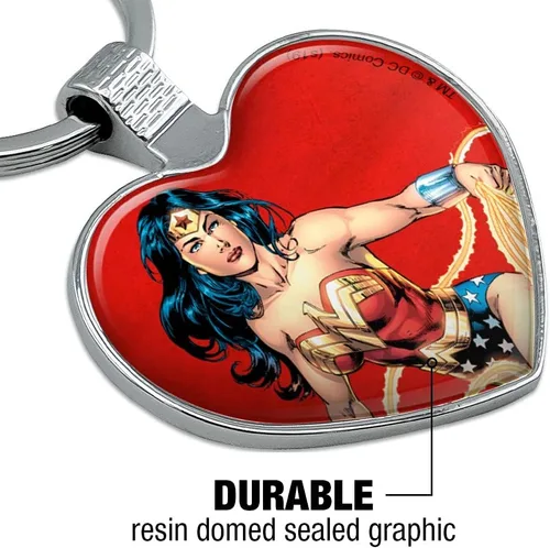 Miniatura 5 de GRAPHICS & MORE Llavero de personaje de la mujer maravilla corazón amor metal llavero, Multi