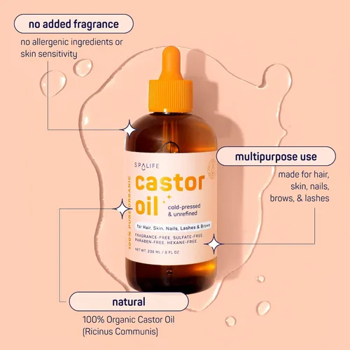 Miniatura 5 de SpaLife Aceite de ricino orgánico prensado en frío para cara, cejas, cabello, piel, uñas y pestañas, aceite de ricino prensado en frío sin hexano