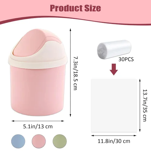 Miniatura 2 de 2 botes de basura de escritorio con tapa abatible y 120 bolsas de basura, mini bote de basura para escritorio, pequeño cubo de basura para encimera