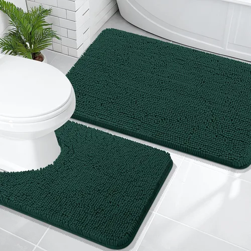 Miniatura 145 de OLANLY Juego de alfombras de baño de 2 piezas, alfombras de baño de chenilla suave y absorbente y alfombra de contorno en forma de U para inodoro
