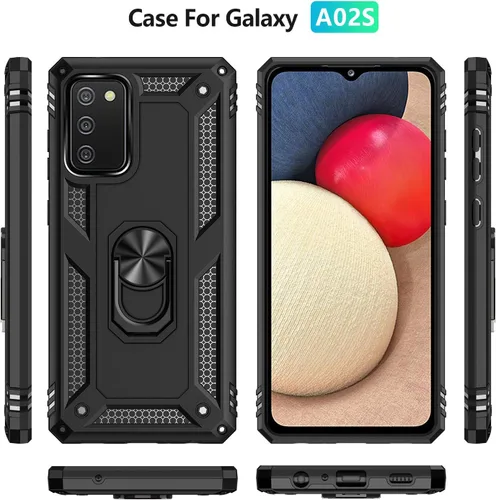 Miniatura 2 de Dionsibei Carcasa de grado militar para Samsung Galaxy A02S, anillo giratorio de metal 360, soporte de soporte, armadura, resistente, a prueba