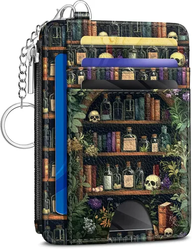Miniatura 19 de Kelvoris Tarjetero pequeño para mujer, cartera delgada con bloqueo RFID, llavero con bolsillo para monedas con cremallera, bolsillo frontal