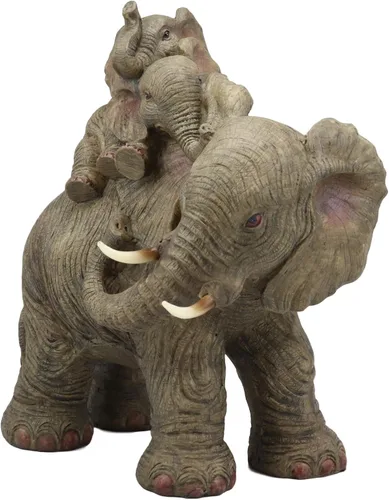 Miniatura 4 de Ebros - Estatua de elefante de vida silvestre y 2 terneros a cuestas, 10.5 pulgadas de alto, resina de safari, elefantes, escultura familiar
