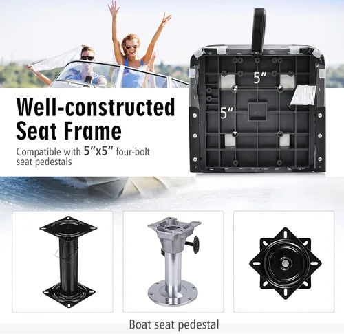Miniatura 6 de GYMAX Asientos de barco, paquete de 2 asientos plegables de barco con respaldo bajo con tornillo de acero inoxidable incluido, sillas de capitán