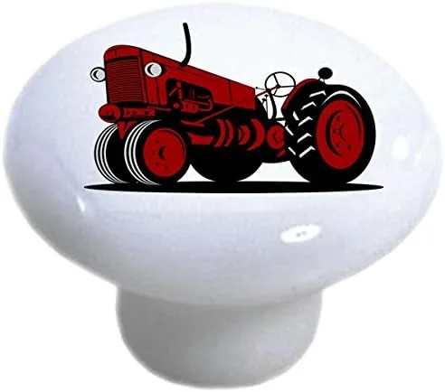 Miniatura 2 de Juego de 2 tiradores de cerámica para cajones de tractor vintage rojo