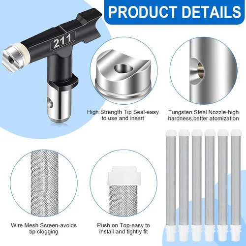 Miniatura 3 de 14 puntas de pulverización Piescs reversibles sin aire, puntas de boquilla de pulverización con protector de pistola de pulverización sin aire
