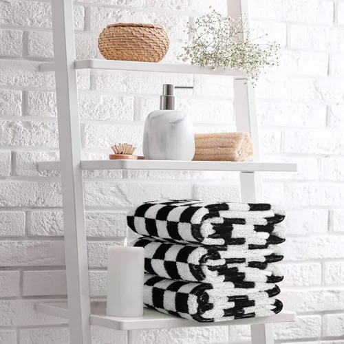 Miniatura 4 de Frienda Juego de 4 toallas de mano a cuadros para baño, cocina, toallas de baño suaves retro de tablero de ajedrez altamente absorbentes para baño