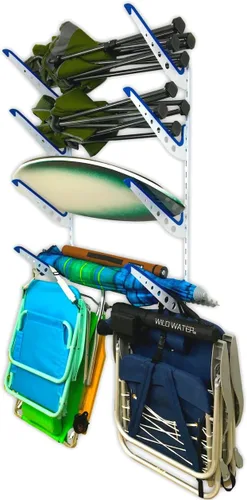 StoreYourBoard Estante de almacenamiento de pared para sillas de playa y sombrillas, metal ajustable de 4 niveles para ropa de playa, garaje y