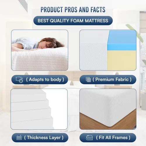 Miniatura 7 de FDW Colchón de espuma viscoelástica de gel de 12 pulgadas, colchón de firmeza media para un sueño fresco, alivio de presión, certificado CertiPUR-US