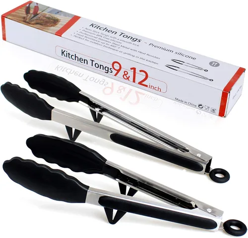 Miniatura 8 de Pinzas de silicona para freidora de aire, paquete de 2, color negro, silicona de alta calidad, sin BPA, antiadherentes, de acero inoxidable