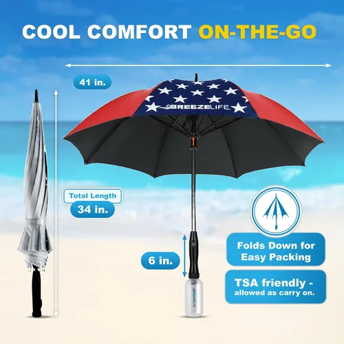 Miniatura 4 de Breeze Life - Sombrilla con ventilador y niebla, paraguas nebulizador con ventilador integrado, para festivales, playa y más, bloquea los rayos