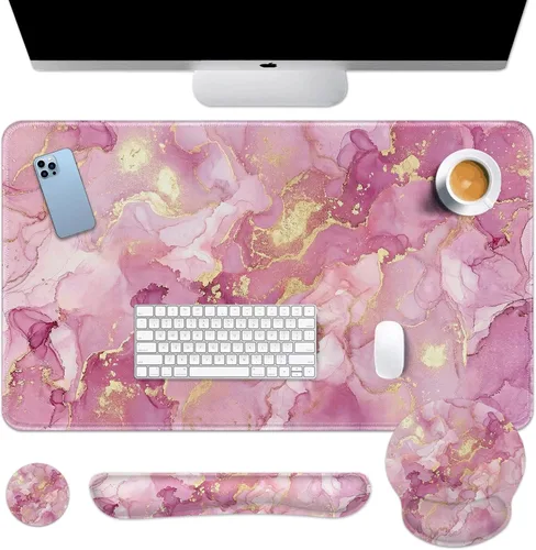 Miniatura 10 de Britimes Juego de alfombrillas de mouse para teclado de hoja de palma bohemia, 4 en 1, reposamuñecas para teclado, reposamuñecas para mouse, juego